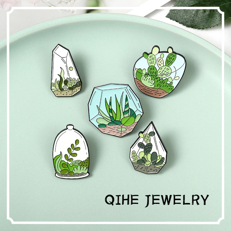Huy hiệu cài áo QIHE JEWELRY thiết kế hình cây xương rồng đáng yêu tùy chọn