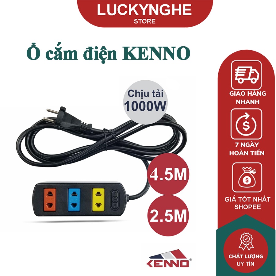 Ổ cắm điện KENNO 3 lỗ màu - chiều dài dây  2.5/4.5m an toàn chống quá tải