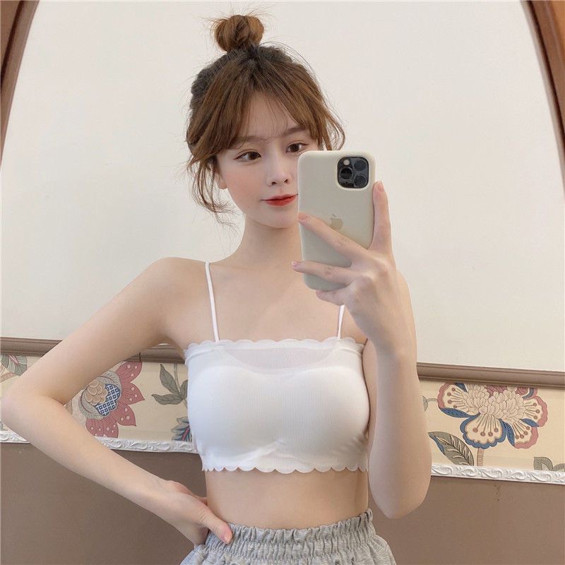 Áo bra 2 dây có mút ngực thiết kế gợn sóng I chất cotton thoáng mát thấm hút mồ hôi I Fmstyle Shop 205240113