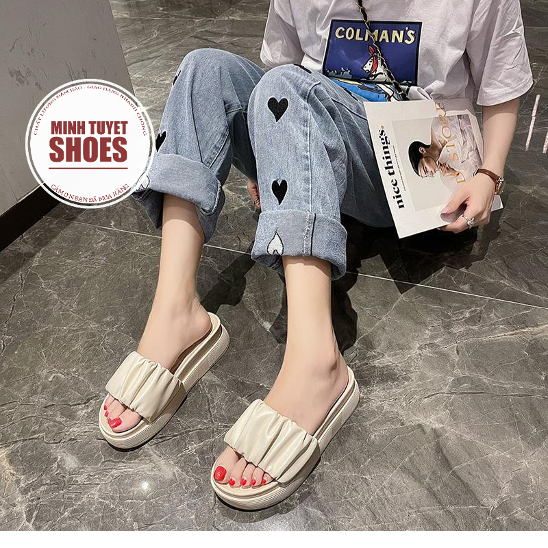 Dép bánh mì quai ngang bản rộng chữ YS đế cao tôn dáng phong cách hàn quốc ulzzang mã DYS MINHTUYETSHOES
