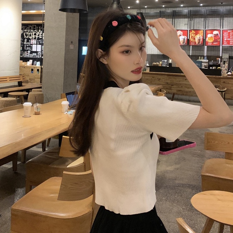 Áo ZHELIHANGFEI dệt kim tay ngắn cổ chữ V dễ phối đồ hợp thời trang tùy chọn màu sắc