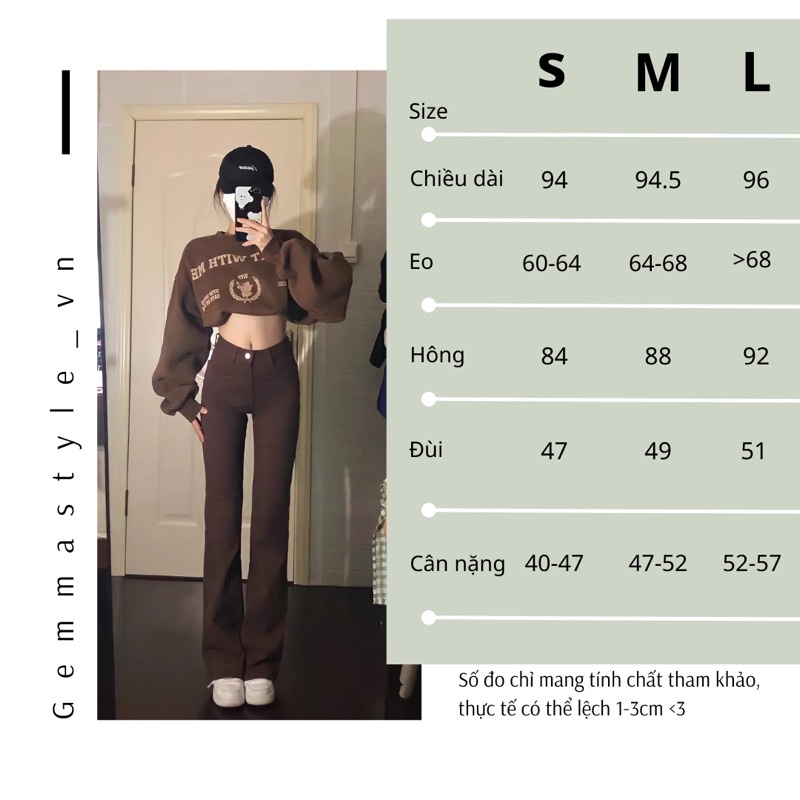 [ORDER 30 NGÀY] Quần jean nữ ống loe cạp cao màu nâu ống dài phong cách Hàn Quốc | BigBuy360 - bigbuy360.vn