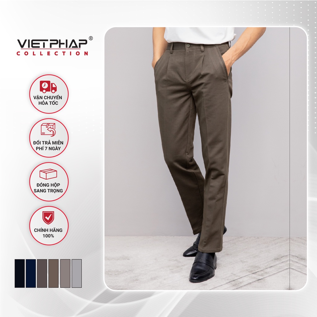 Quần Kaki Nam Trung Niên Có Ly Hoạ Tiết Chìm Cao Cấp 9715 Việt Pháp. Cotton Kaki Thấm Hút Mồ Hôi, Co Giãn &amp; Giữ Form Tốt