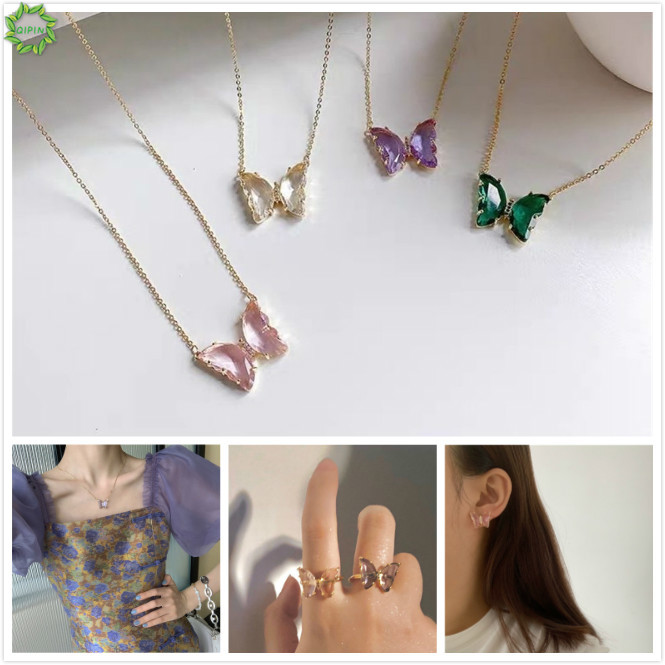 Cod Qipin Bộ Trang Sức Hợp Kim Hình Bướm Đính Đá Sang Trọng