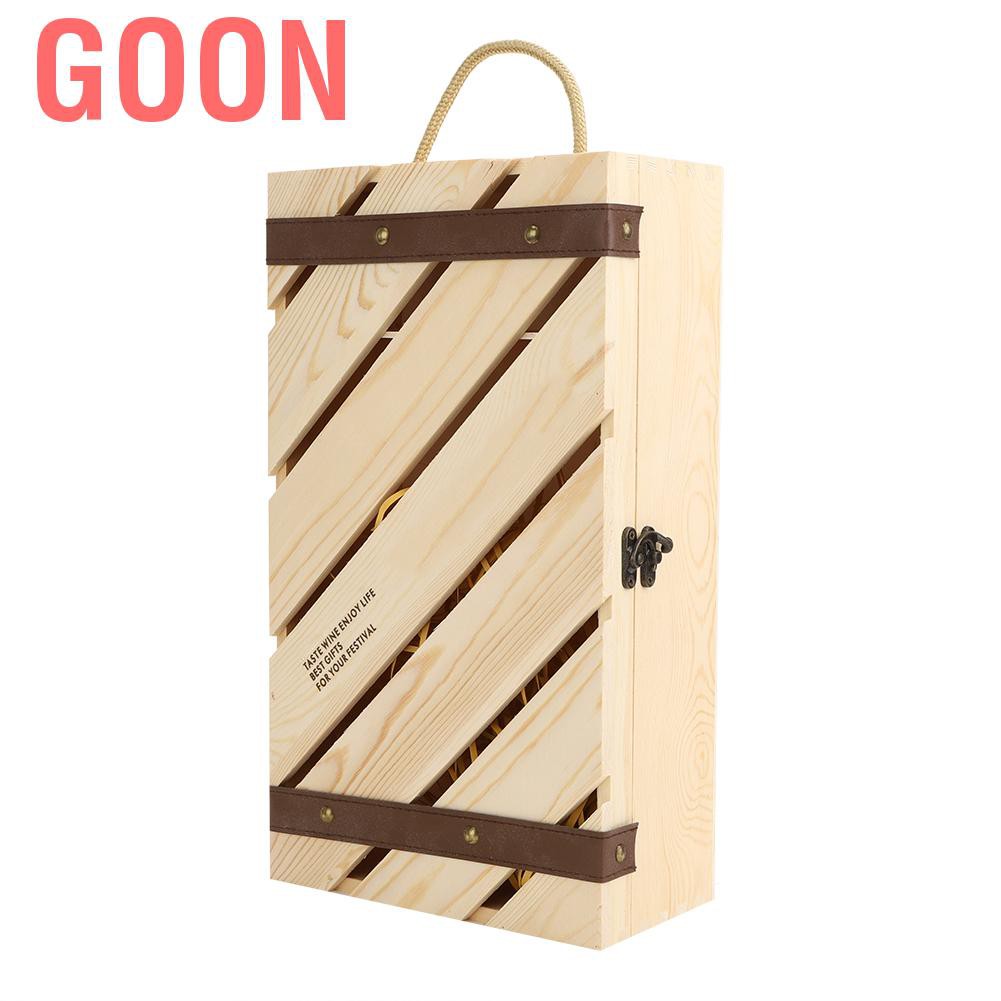 GOON Set 2 Hộp Gỗ Đựng Rượu Vang Có Quai Cầm Tiện Lợi