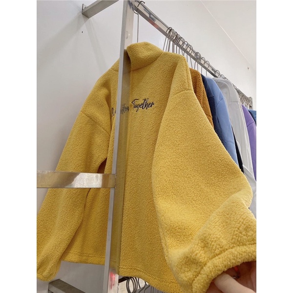 Áo Khoác Lông Cừu Thêu Gấu Nữ [FREESHIP] 🌸 Jacket nỉ bông form rộng tay bồng siêu ấm màu HỒNG | VÀNG | NÂU Ulzzang 🌸 | BigBuy360 - bigbuy360.vn