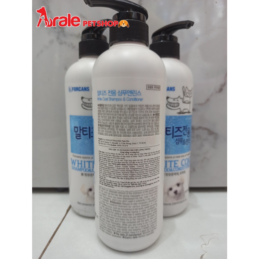 DẦU GỘI VÀ XẢ FORCANS CHO CHÓ LÔNG TRẮNG 550mL