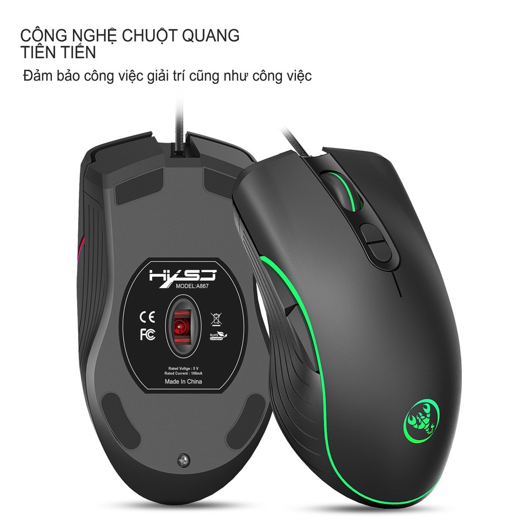 Chuột chơi game Led RGB HXSJ A867 - Chuột máy tính có dây - Gaming mouse