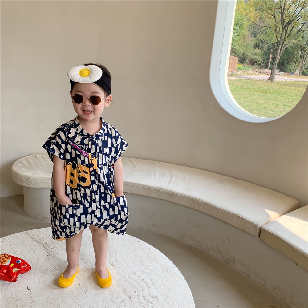 Áo Liền Quần Dáng Rộng Họa Tiết Hoa Thời Trang Mùa Hè Hàn Quốc Cho Bé Gái