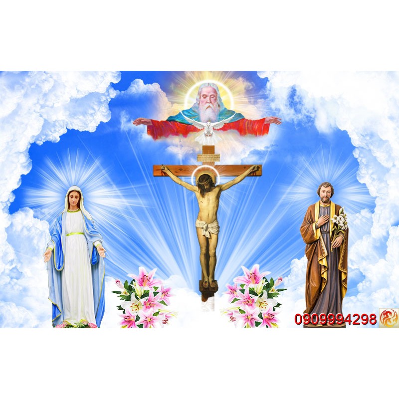 Tranh dán tường 3d hình Chúa Jesus, Hình Đức Mẹ Maria