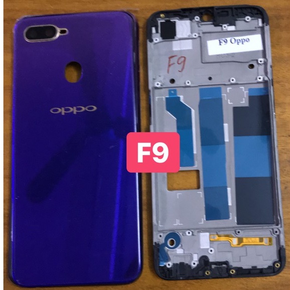 bộ xương vỏ oppo F9 - gồm lưng,xương,sườn,phím,kính camera