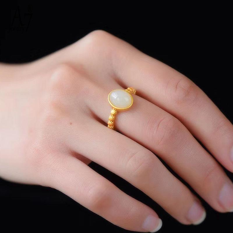 Nhẫn Bạc 925 Đính Đá Ngọc Bích Kiểu Dáng Đơn Giản Thời Trang