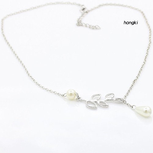 Vòng cổ choker thiết kế hình cành lá đính ngọc trai giả thanh lịch cho nữ
