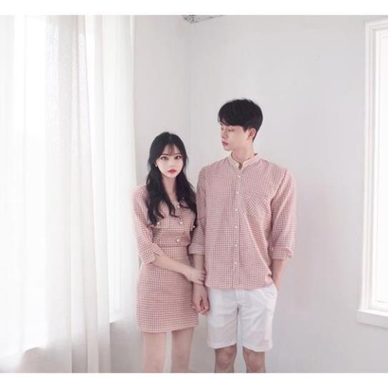 Áo đôi nam nữ 💝FREESHIP💝Set áo váy sơ mi caro thời trang Hàn Quốc -couple AV77 (có ảnh thật) 💯 🏐️