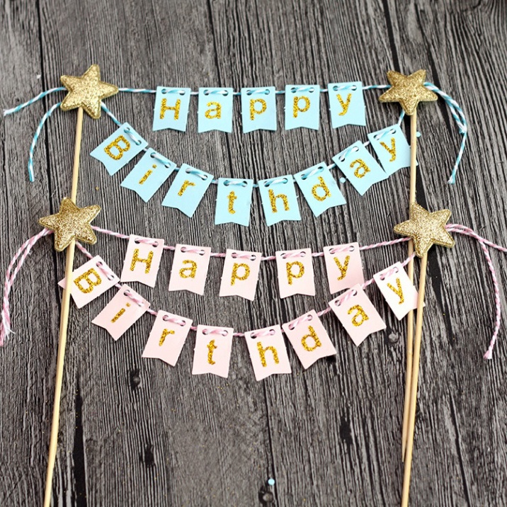 đồ trang trí bánh kem [FREESHIP❤️] khung dây HPBD sao vàng