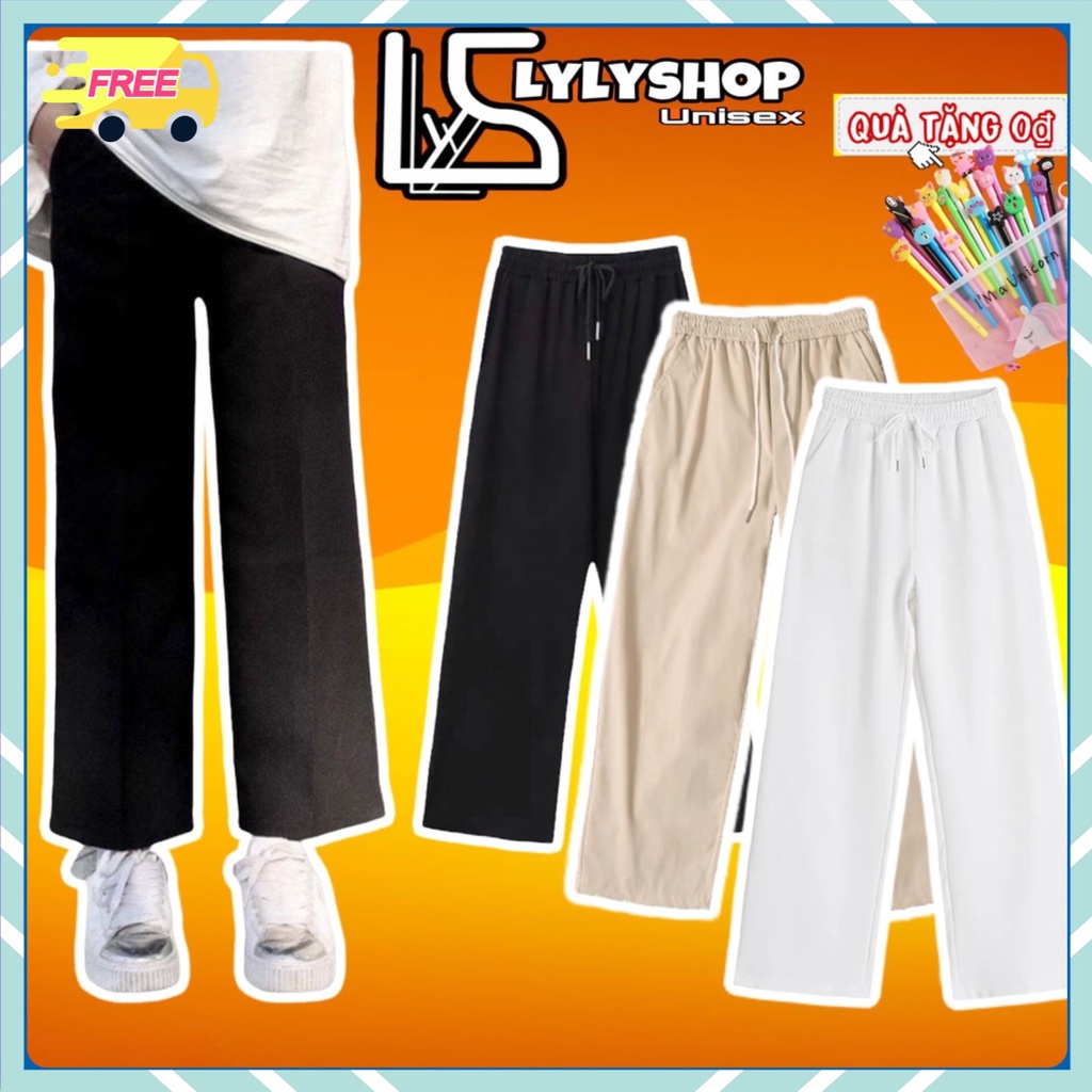 Quần ống rộng Lylyshop Unisex, quần dài cạp chun có dây rút điều chỉnh eo vải co dãn
