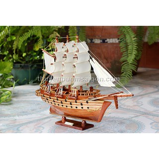 Mô hình thuyền buồm gỗ trang trí Napoleon dài 55cm, thuyền gỗ phong thủy trang trí bàn làm việc, quà tặng cao cấp