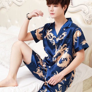 Bộ Đồ Pijama Tay Ngắn Vải Lụa Lạnh Thời Trang Mùa Hè Mát Mẻ Cho Nam