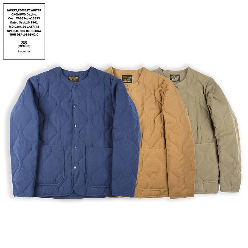 OKONKWO Quilted M65 Liner Ami Kaki Retro và Cotton Quilted Safari Áo khoác