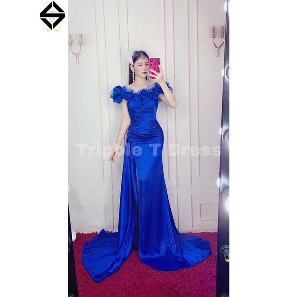 Đầm maxi body dạ hội phối bèo voan sang trọng thanh lịch TRIPBLE T DRESS - size S/M/L - MS219Y