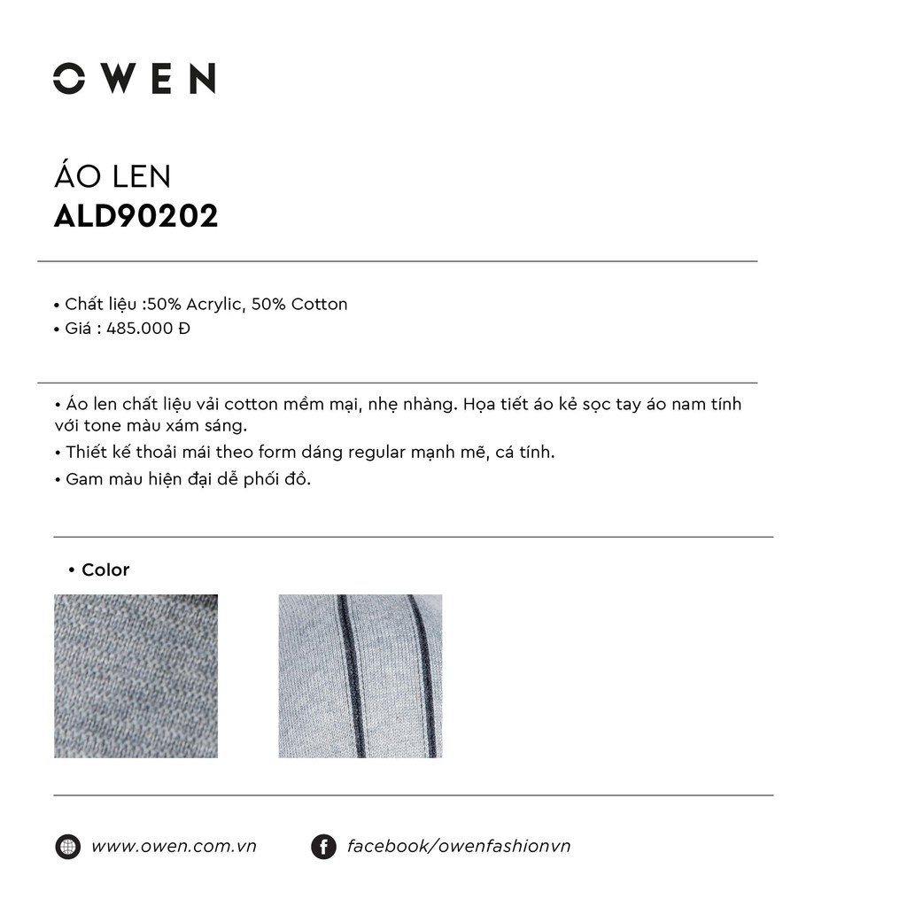 𝐑ẻ Xả 12.12 10.10 . OWEN - Áo len nam Owen cổ tròn màu xÁM ALD 90202 Cực Đẹp . . . ' ' * ' . ˇ