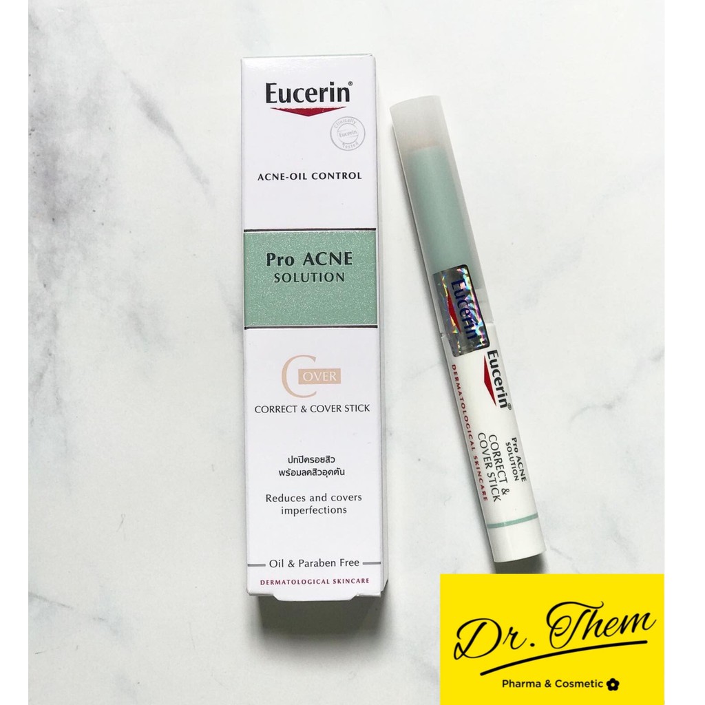 Bút Che Khuyết Điểm Eucerin  Pro Acne Correct &amp; Cover Stick 2g - Proacne Kem Che Giảm Mụn và Vết Thâm