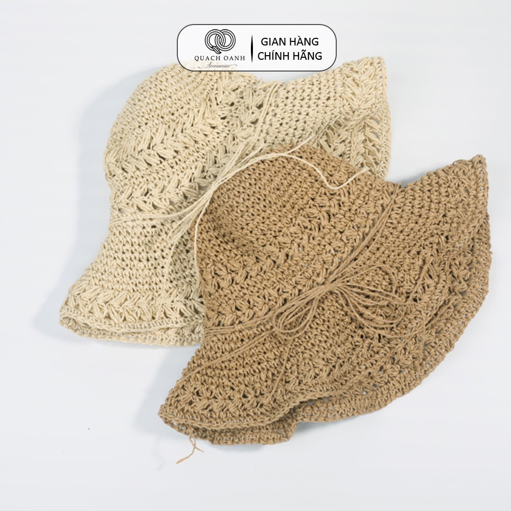 Mũ nón cói QO ACCESSORIES vành rộng dây nơ kiểu đan độc đáo đi biển mùa hè MU41