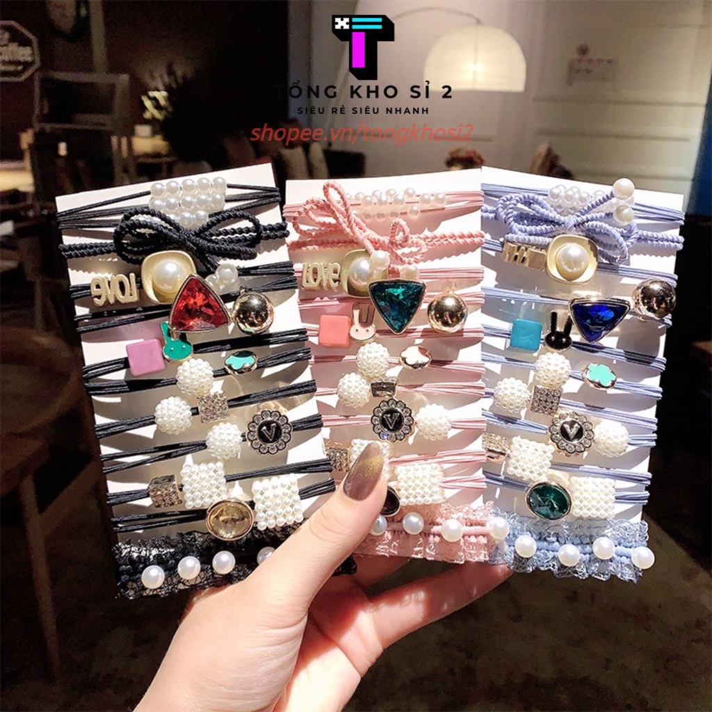 (Bán Buôn Sỉ) Sét chun buộc cột tóc 11 chi tiết cho bé gái