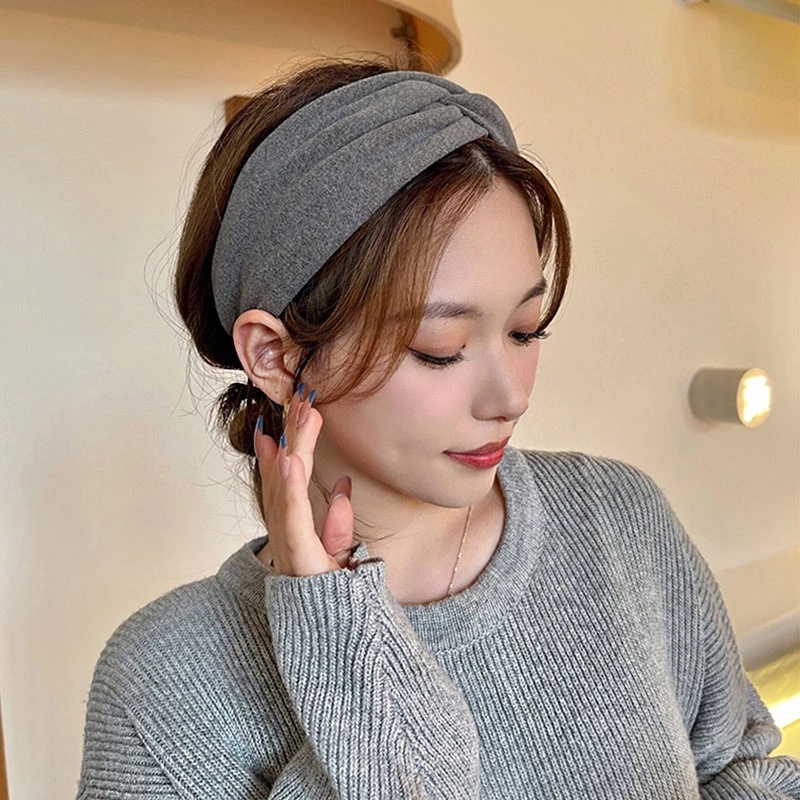 Băng Đô Thắt Nút Co Giãn Mềm Mại Màu Trơn Cho Nữ