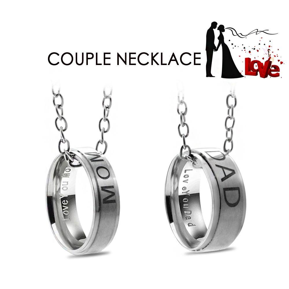 Vòng cổ Mặt Nhẫn Khắc Chữ DAD / MOM Thời Trang Dành Cho Cặp Đôi