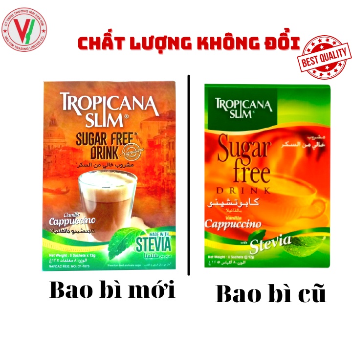 Combo 12 hộp cà phê ăn kiêng không đường chiết xuất từ lá cỏ ngọt Tropicana Slim Capuccino 96g (8 x 12g)