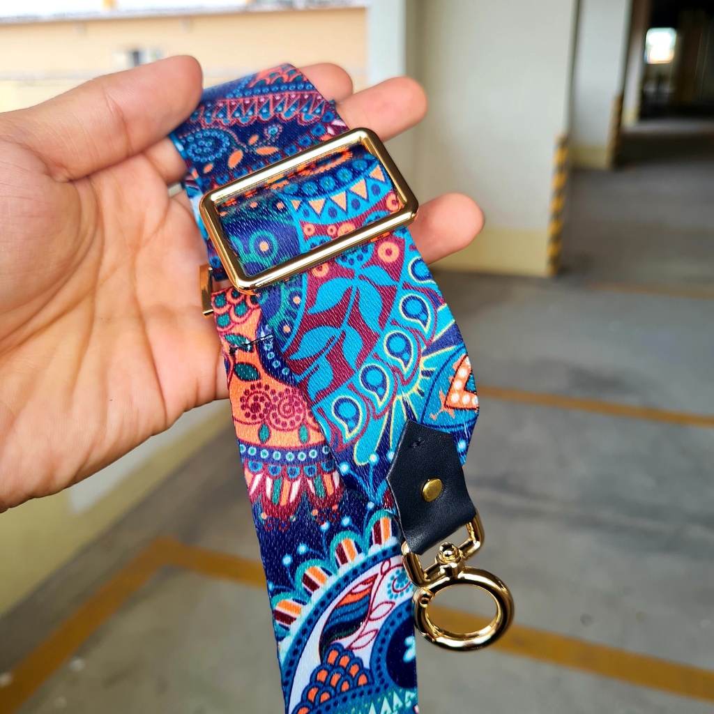 [CAO CẤP] Dây Đeo Chéo Poly túi xách thổ cẩm hoa văn xanh Style 2