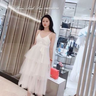 Đầm voal phối lưới 2 dây