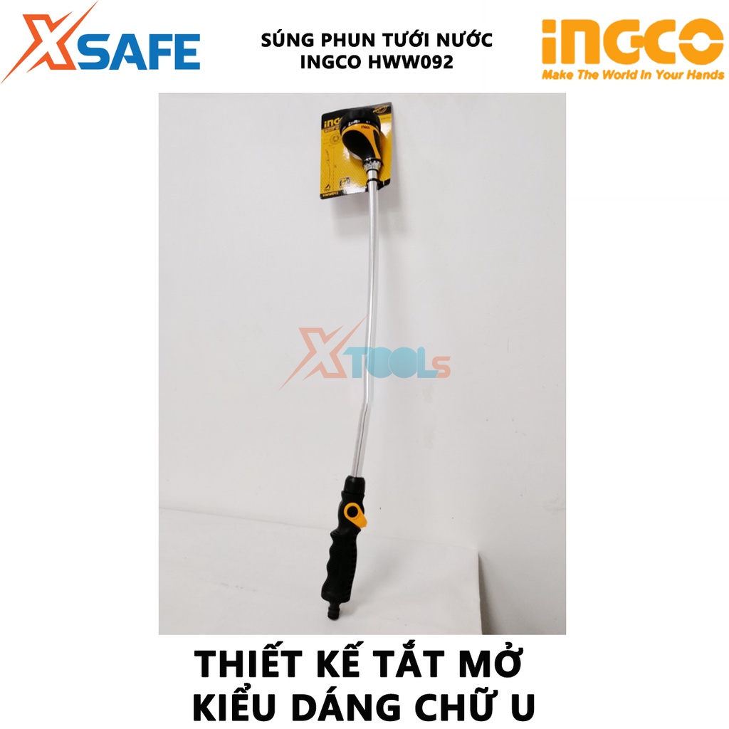 Súng phun nước tưới INGCO HWW092 Vòi phun tưới nước dài đầu kim loại, 9 kiểu phun, điều chỉnh được góc phun - [XSAFE]