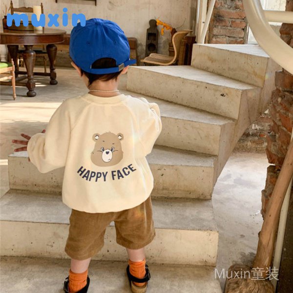 Muxin Quần Áo Trẻ Em Áo Cotton Trẻ Em Gấu Dễ Thương Thời Trang Hàn Quốc Rời Cổ Tròn Chui Đầu Bé Trai
