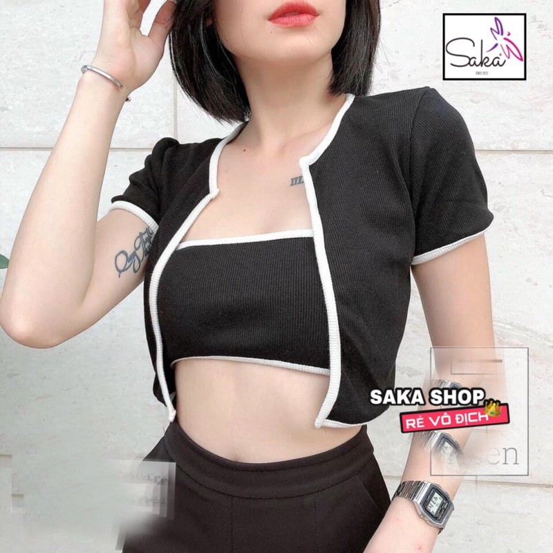 Set áo croptop kèm áo khoác nhỏ thun đẹp