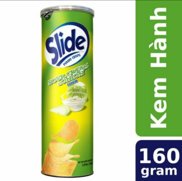 Bánh snack khoai tây lát Slide 160g. Đủ vị: thơm cay, phomai, thịt nướng, vị hành, vị tự nhiên.