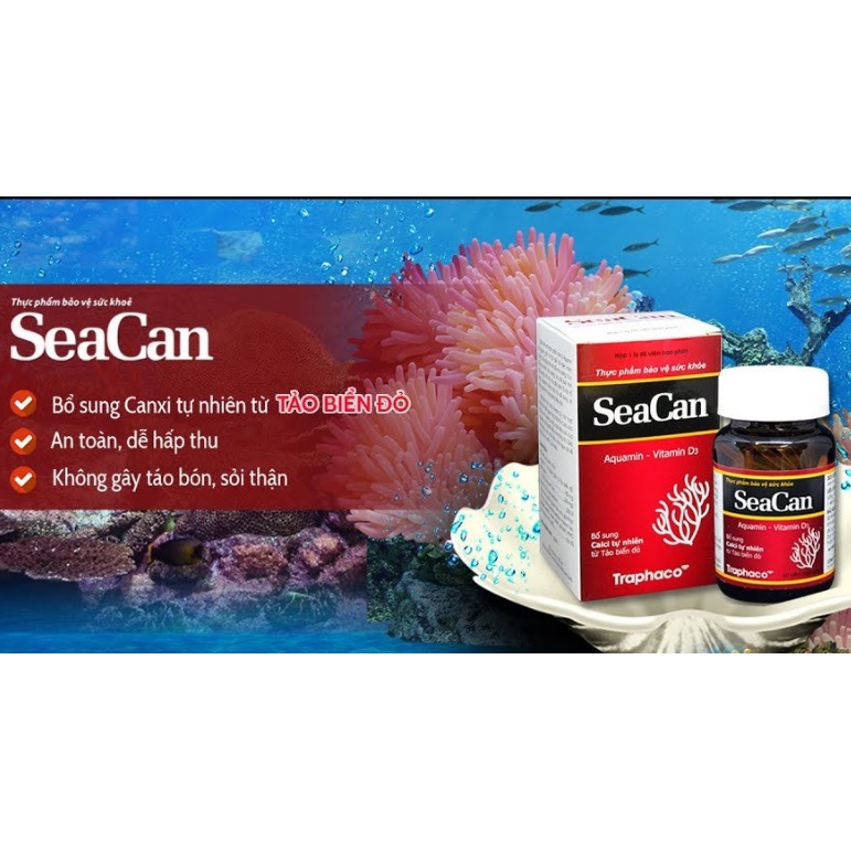 SeaCan K2 bổ sung Canxi tự nhiên từ Tảo biển đỏ - Hộp 60 viên, sản phẩm của Tranphaco