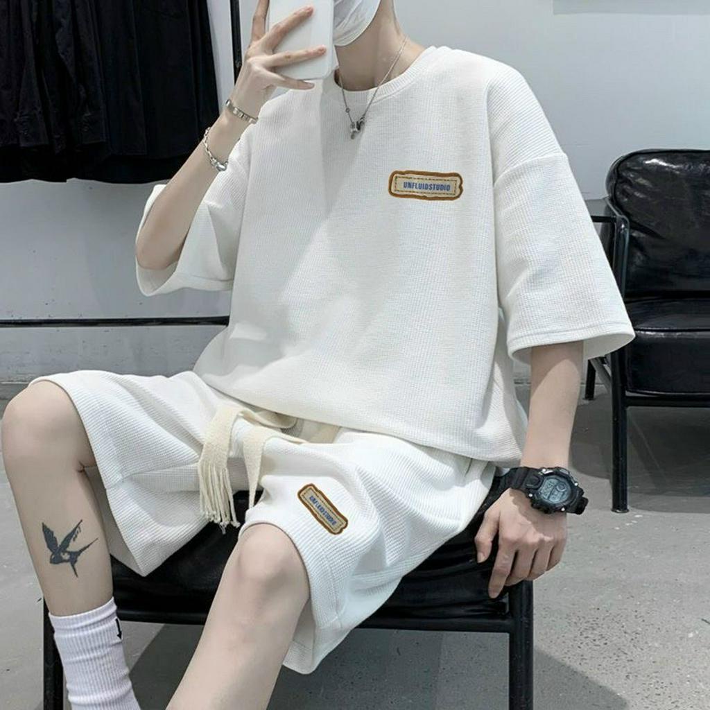 Bộ quần áo unisex  Virgo form rộng cổ tròn vải tổ ong mùa hè 2023