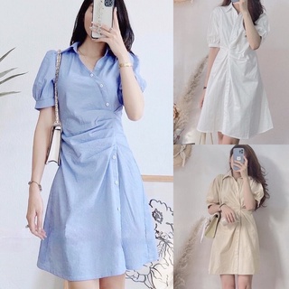 Váy sơ mi nhún eo chun sau co giãn phong cách ulzzang Hàn Quốc