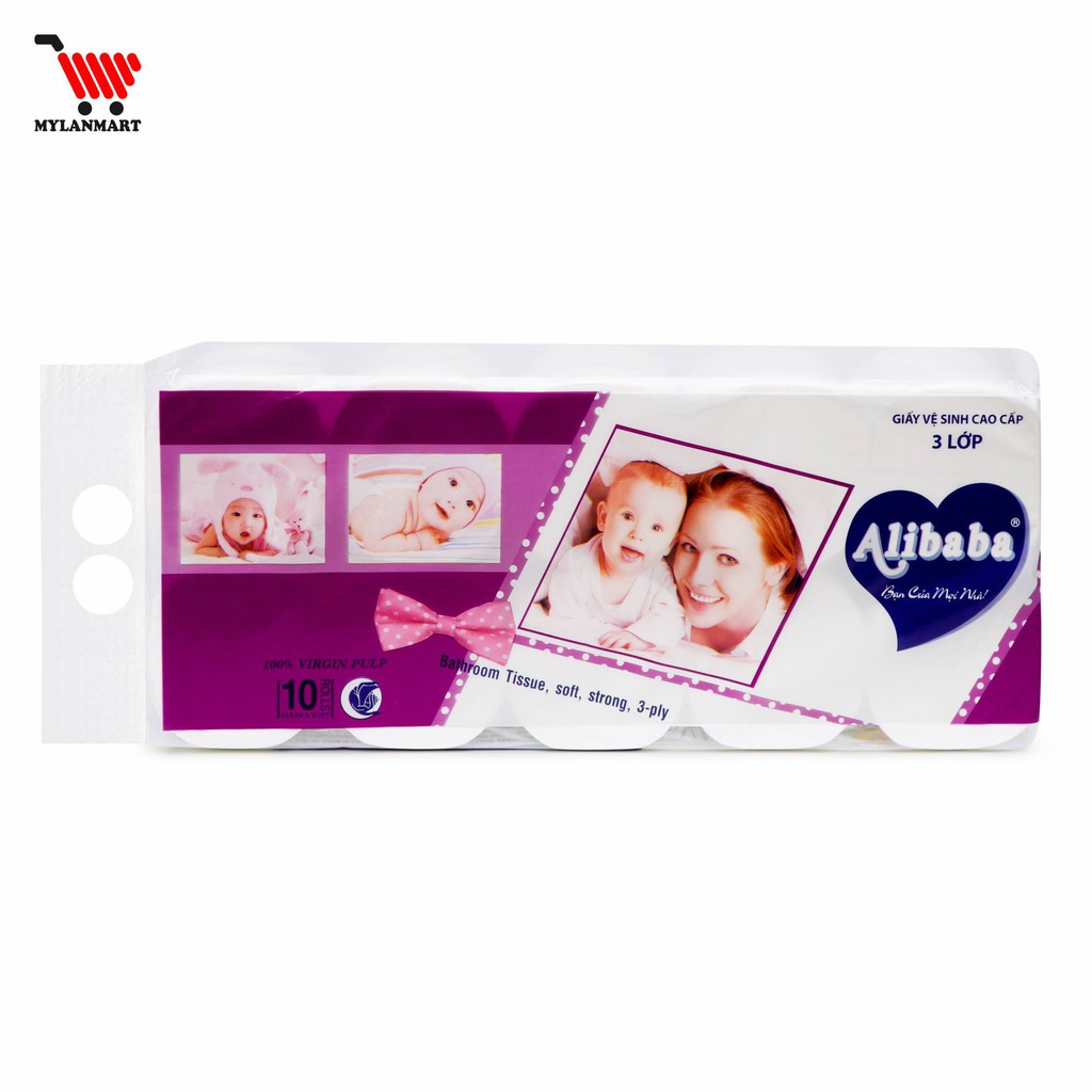 Giấy vệ sinh Alibaba 3 lớp (10 cuộn/1kg/xách) cao cấp siêu dai, mềm mịn, tan nhanh trong nước