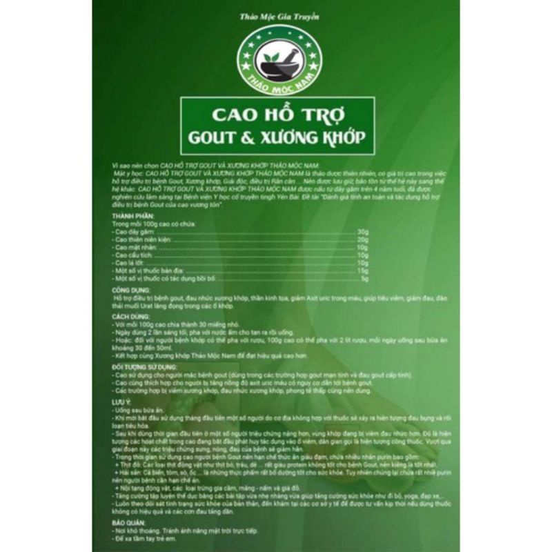 Cao hỗ trợ gout và xương khớp