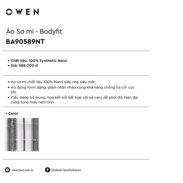 Uy Tín - OWEN - Áo sơ mi ngắn tay Owen body fit kẻ xám 90589 Hot .