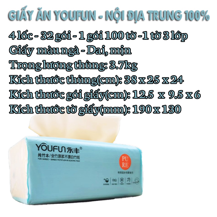 [FREESHIP HCM] Thùng 32 gói giấy rút siêu dai Youfun 300 tờ/gói - Hàng nội địa Trung