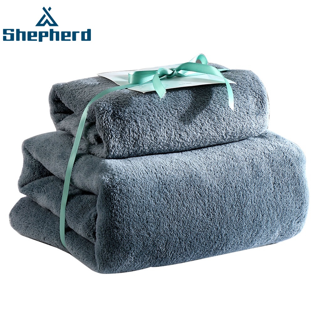 Set 2 khăn lau Shepherd nỉ san hô nhanh khô bền không xơ vải cỡ lớn thích hợp tắm bồn