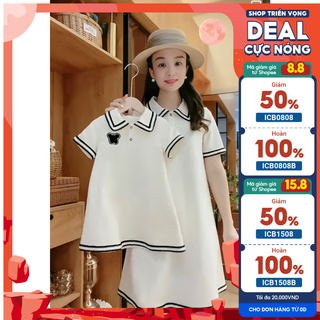 SET VÁY POLO TRẮNG PHỐI VIỀN ĐEN CHO MẸ BÉ ( kèm ảnh thật )