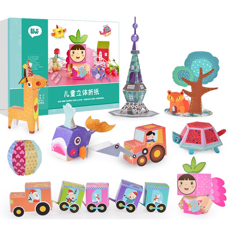 Bộ dán thủ công origami cho trẻ nhiều hình dễ thương kèm keo 2 mặt