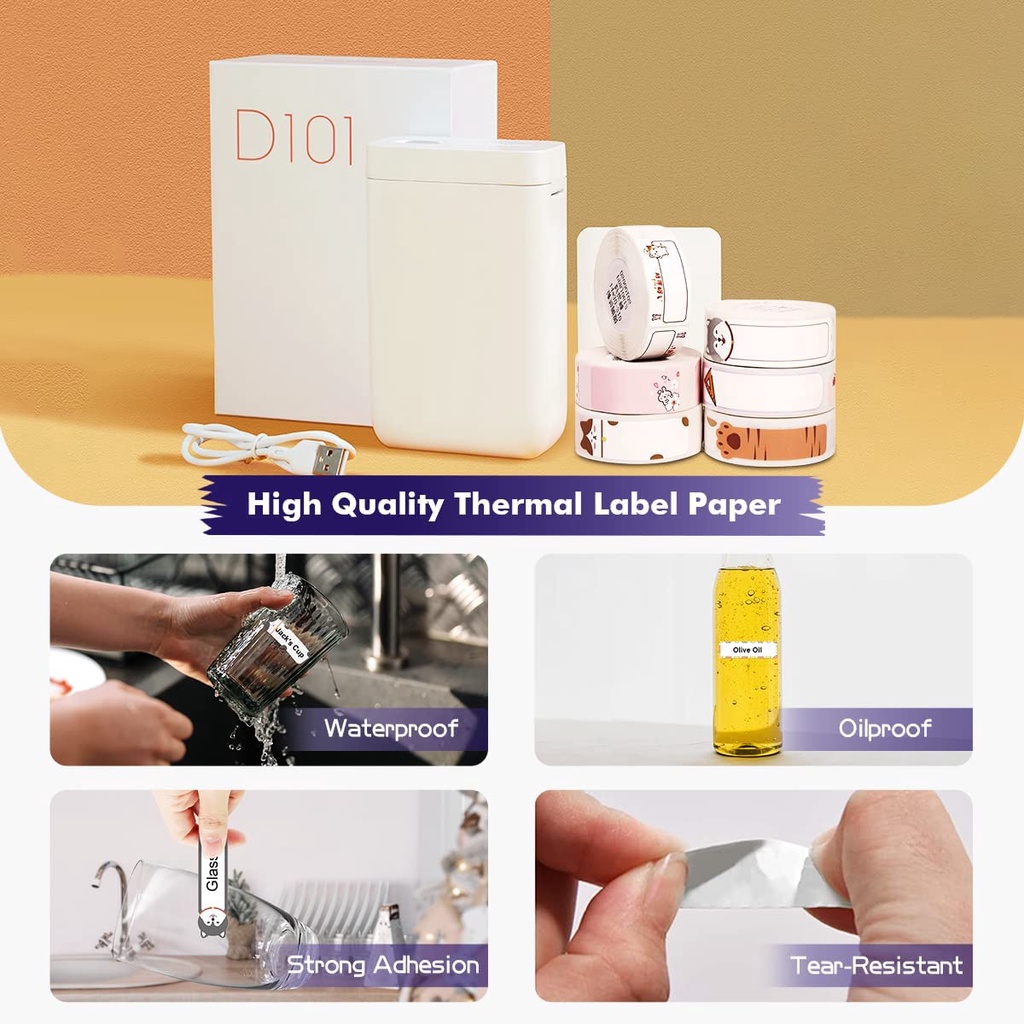 Set máy và cuộn nhãn dán Niimbot D101 trong suốt chống thấm nước cỡ 25mm x 60mm (có bán lẻ)