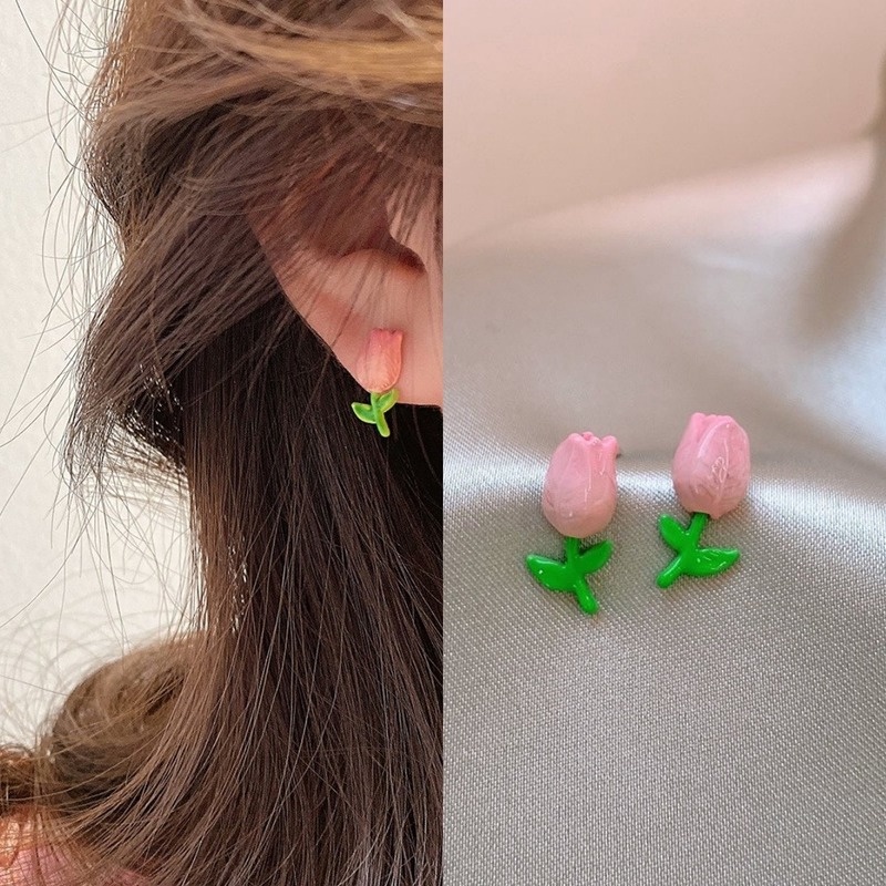 Bông Tai Mạ Bạc 925 Hình Hoa Tulip Ngọt Ngào Phong Cách Hàn Quốc Cho Nữ