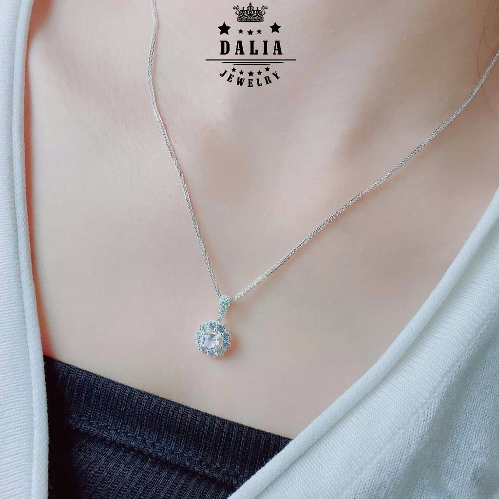 Dây chuyền nữ bạc thật 925 DaLiA Jewelry vòng cổ mặt tròn vòng hoa cao cấp dây bản to chắc chắn có lẻ mặt dây chuyền